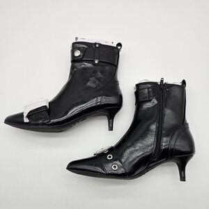 SCOOP Black Patent Buckle Kitten Heel Pointed Toe Ankle Boots Size 6.5